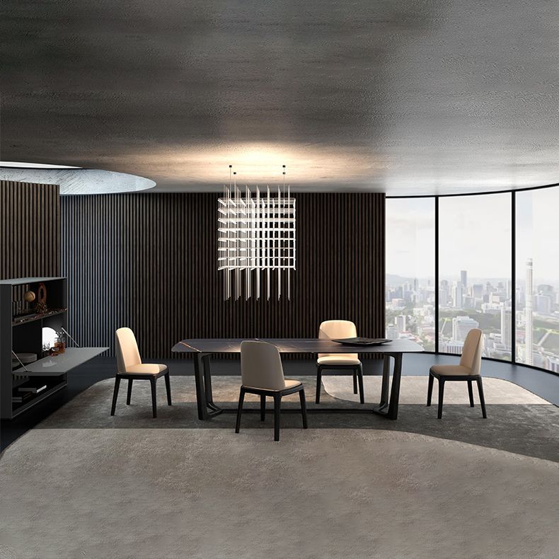 Industrial Black Table for Restaurant Rectangle Dining Table with Trestle Base