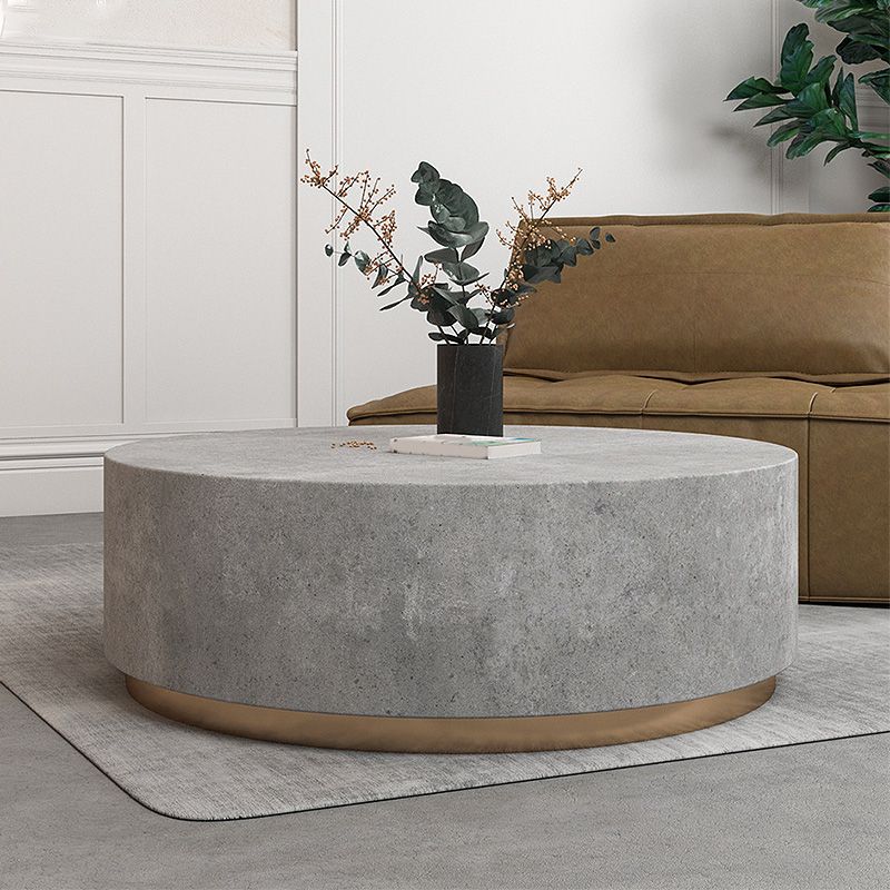 Drum Base Design Black/grey Faux Concrete Top Metal Base Round Coffee Table