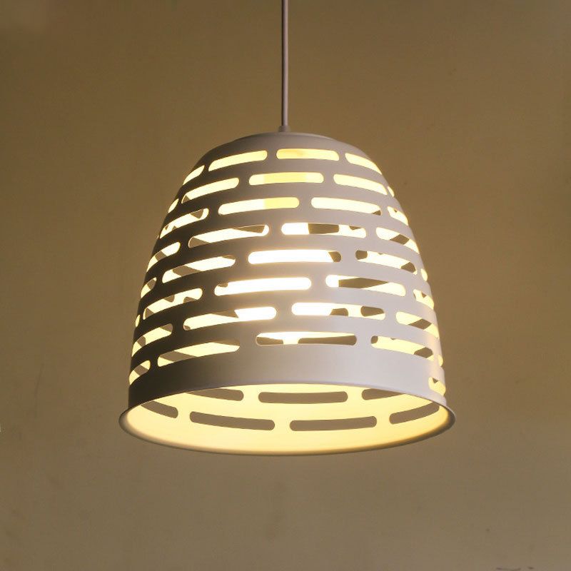 Cloche Cutouts Ceiling Pendant Minimalist Iron Dining Table Suspension Lighting in White