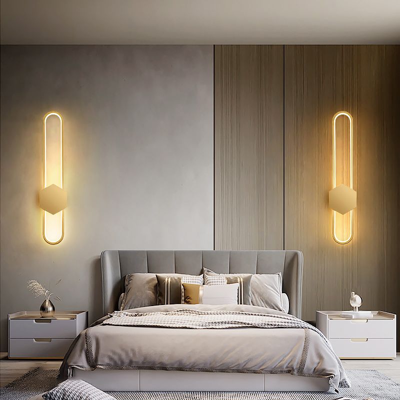 Metal Oval Shape Wall Light Modern Style 1 Light Wall Mount Fixture