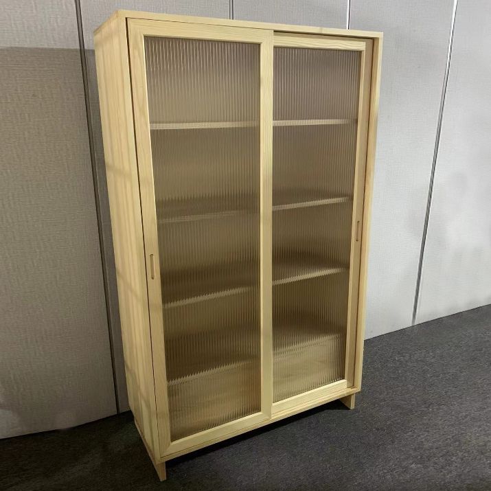 72" Tall Natural Glass Paned Accent Cabinet 2 Drawers Solid Wood Chest