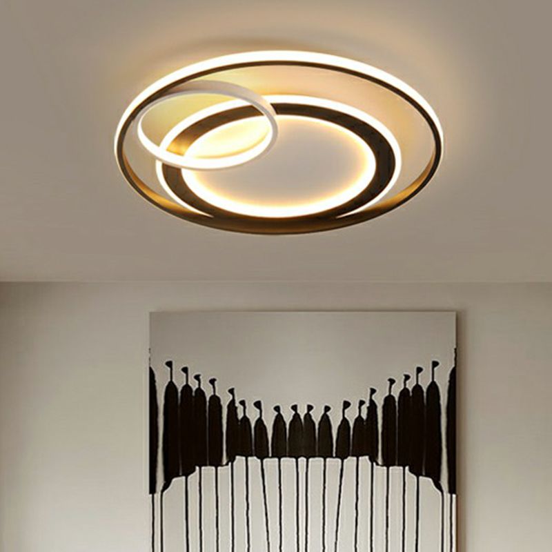 Minimalistische LED-Einbauleuchte mit 3 Ringen für Schlafzimmerdeckeneinbau aus Acryl in Schwarz