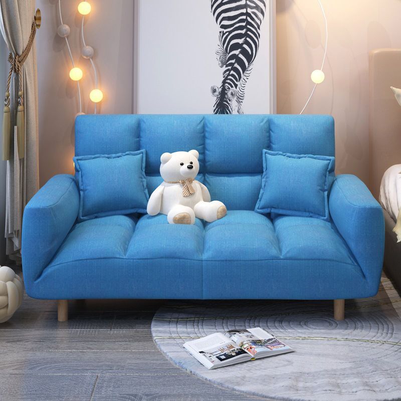 Modern Fabric Square Arm Sofa Standard Biscuit Back 4 Wood Legs Sofa