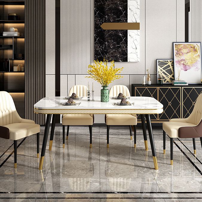 Rectangle Traditional Luxury Dining Table 4 Black Metal Legs Table for Dining Room