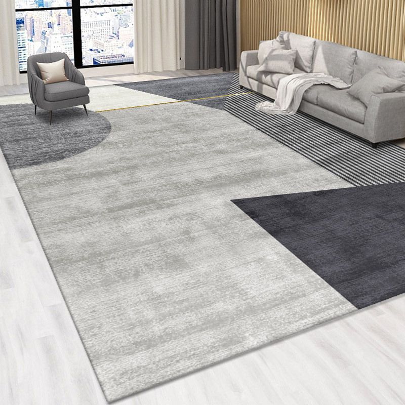 Dark Gray Modern Rug Polyester Circle Rug Non-Slip Backing Rug for Home Decoration