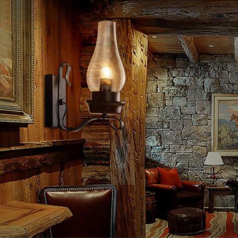 Regular Shape Wall Light Modern Style Glass 1 Light Wall Lamp in Bronze and Copper