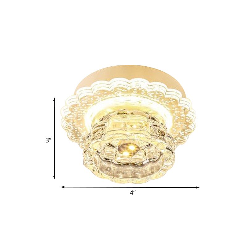 Simple Dome Flush Mount Recessed Lighting Clear Crystal LED Light Fixture Ceiling for Corridor