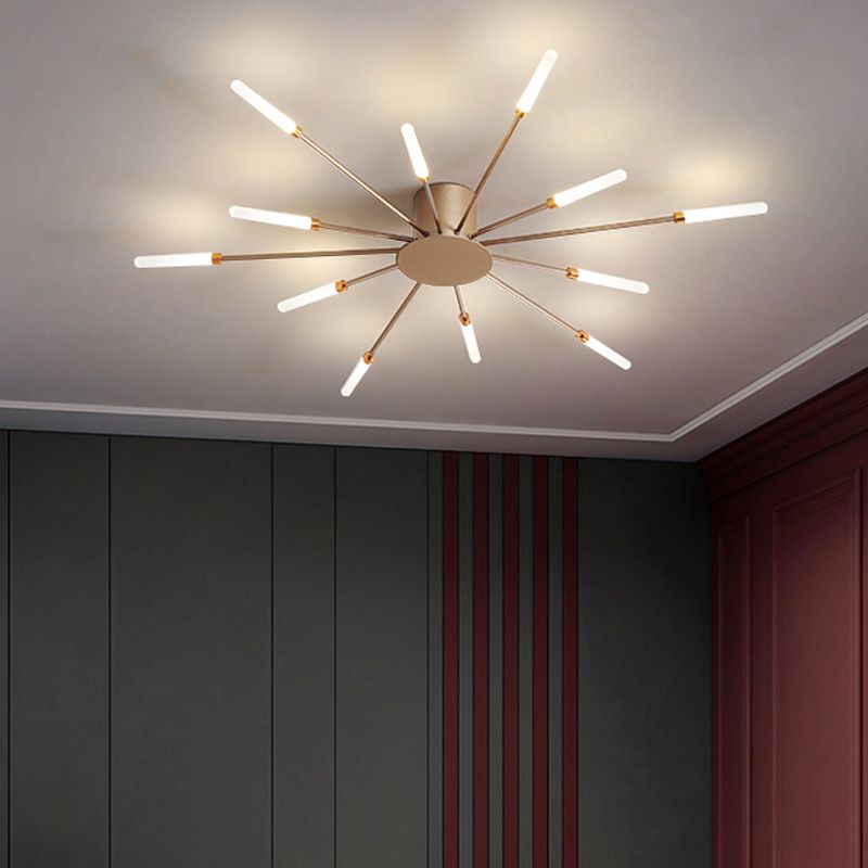 Lámpara de techo con ráfaga negra/dorada, lámpara LED acrílica semiempotrada contemporánea de 12/18/28 luces para dormitorio