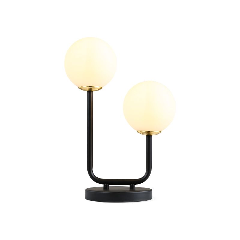 2 heads tavolo da letto leggero lampada da scrivania nera moderna con tonalità in vetro opale globo