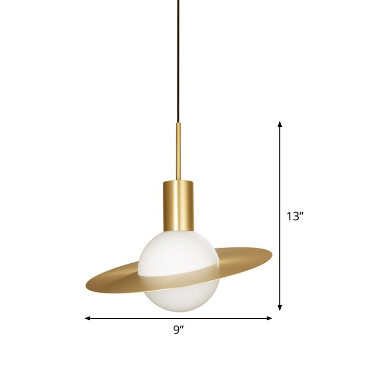 Gold Planetoid Hanging Light Kit postmoderne einmischende Single -Opalin -Glasendecke Anhänger über Tisch