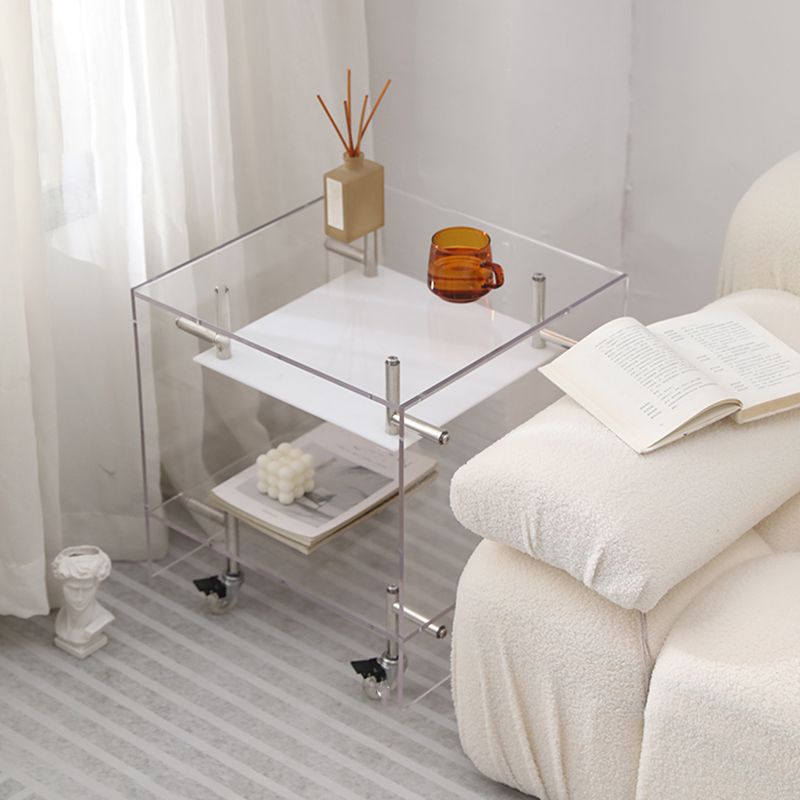 Plastic Rectangular End Table Double Tier Corner Table with Storage