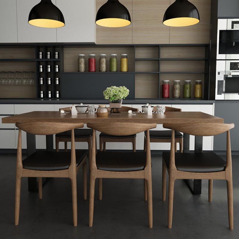 Rectangular Solid Wood Restaurant Dining Table Modern Brown Furniture with Double Pedestal