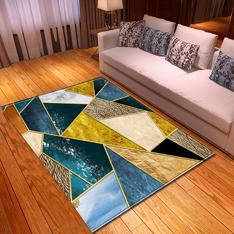 Chic Green Modern Rug Geometric Pattern Polyester Area Rug Non-Slip Backing Carpet for Living Room