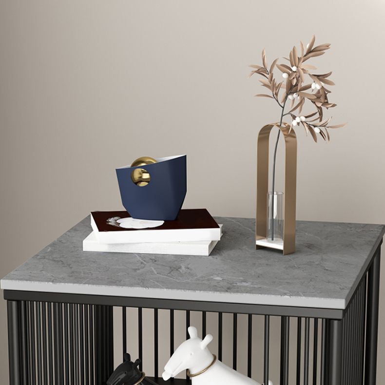 Modernistic Metal 4 Legs End Table Square Slate Top End Table