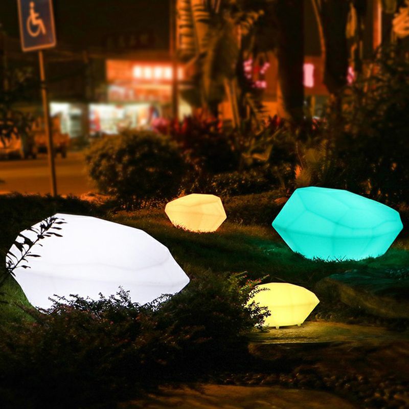 USB Charging Outdoor LED Ground Light Modern White Path Light with Rock Plastic Shade