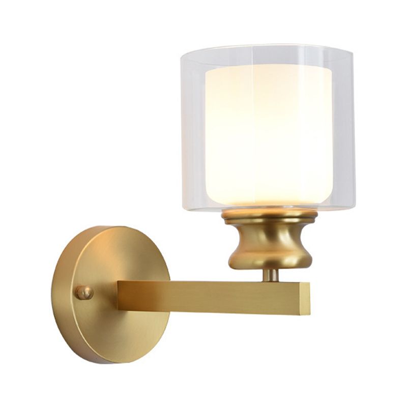 Modern 1 - Light Armed Wall Lighting Solid Brass and Cylinder Glass Shade Wall Sconce