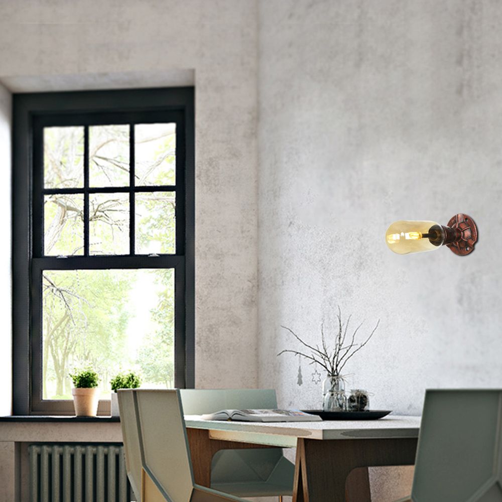 Capsule Amber Glass Wall Lighting Vintage 1/2 Bulbs Living Room Sconce Lamp in Weathered Copper