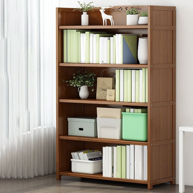 Brown Closed Back Book Shelf Bamboo Standard Vertical Bookcase for Home