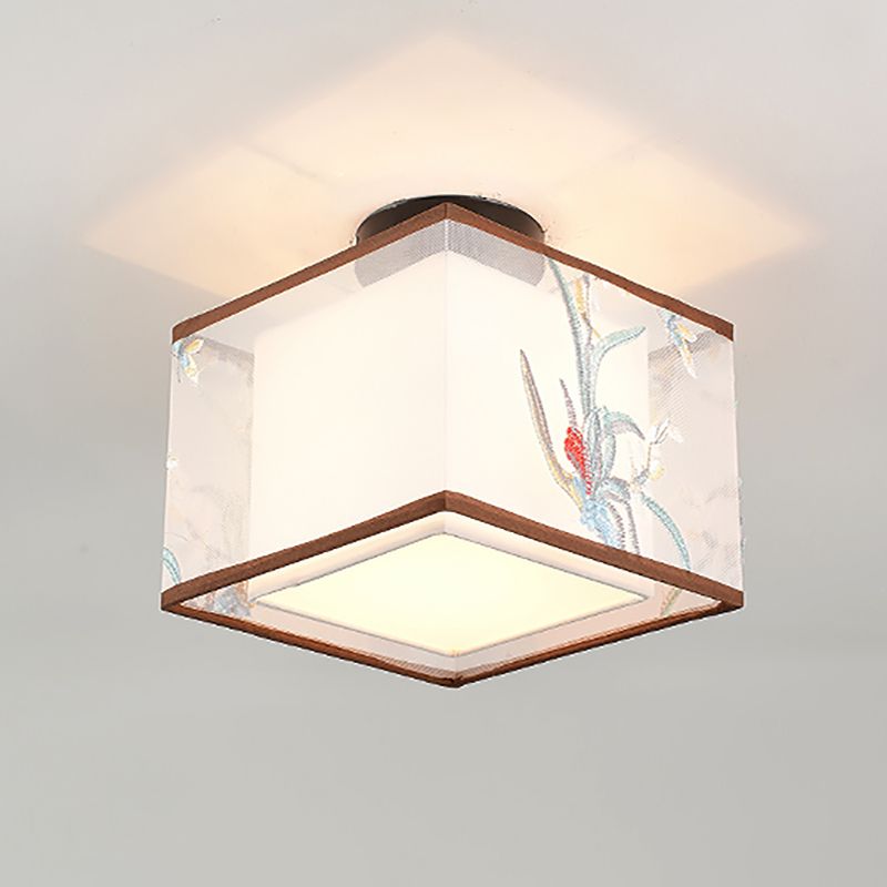 Fabric Flush Mount Ceiling Lamp Fixture Chinese Style Ceiling Light for Living Room
