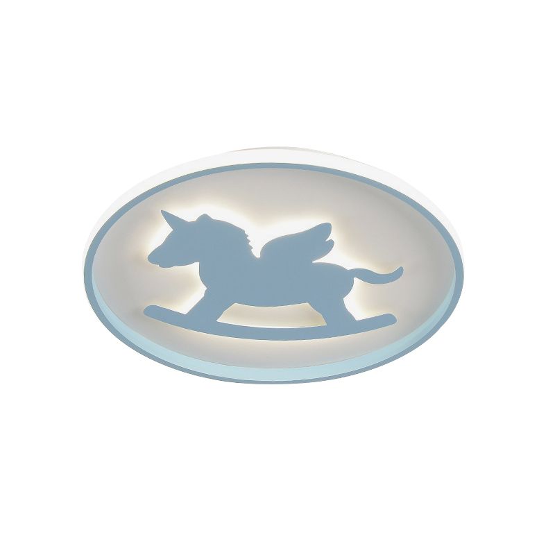 Cartoon LED Flush Mount Lighting Pink/Blue Dinosaur/Carousel Super Thin Ceiling Fixture with Acrylic Shade