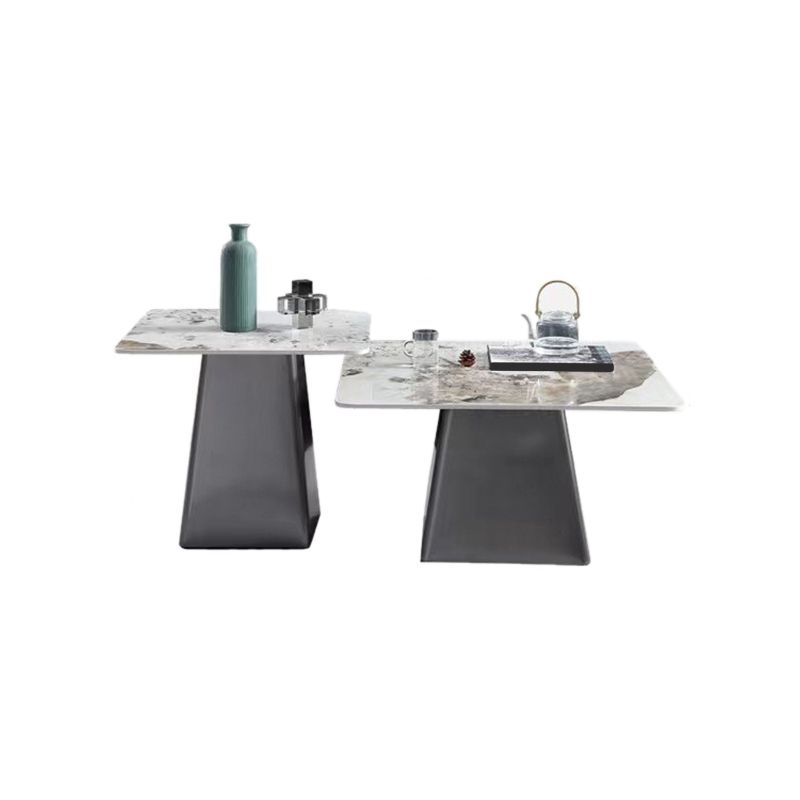 Round Slate Top Cocktail Table with Black Metal Base Contemporary