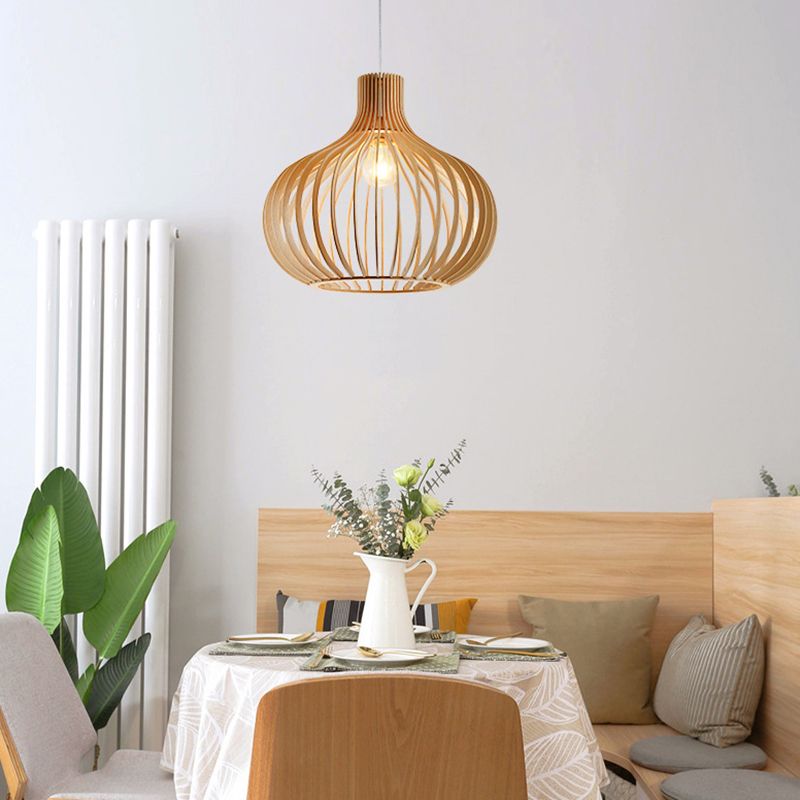 Handmade Restaurant Suspension Light Wood 1-Light Simplicity Pendant Light Fixture