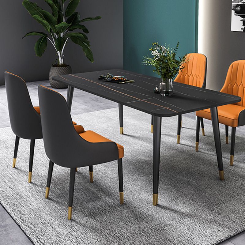 Rectangle Black Base Dining Table Glam Stone Table for Kitchen