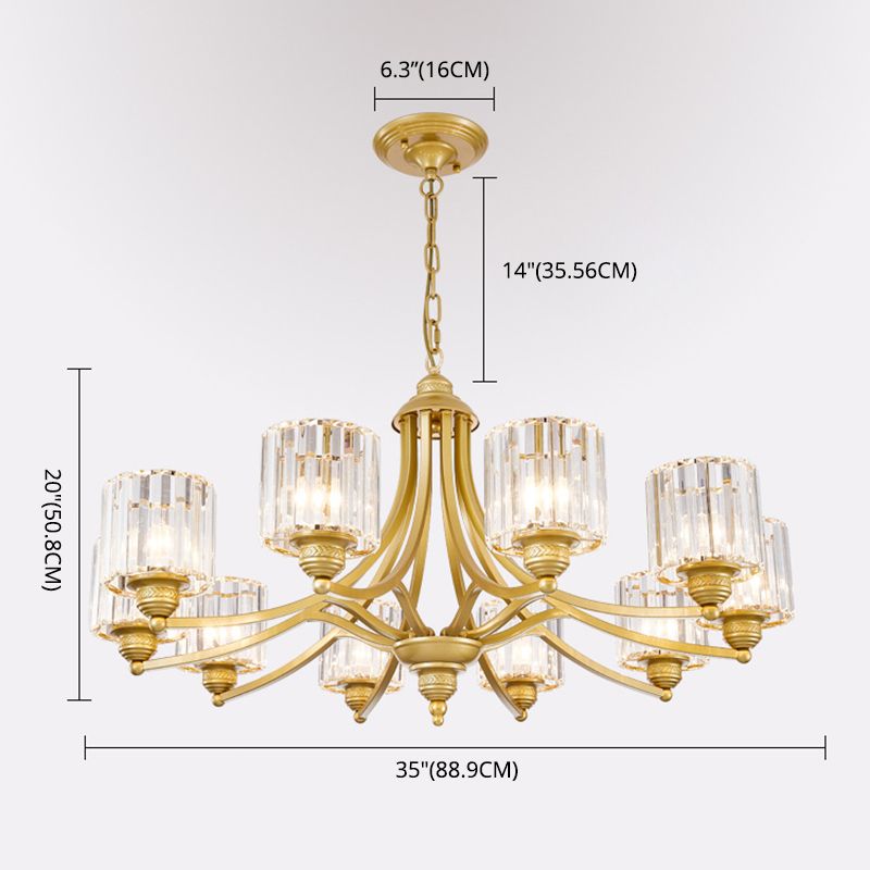 Modern metaalhangende kroonluchter lichtcilinder helder kristal schaduw plafond kroonluchter voor woonkamer