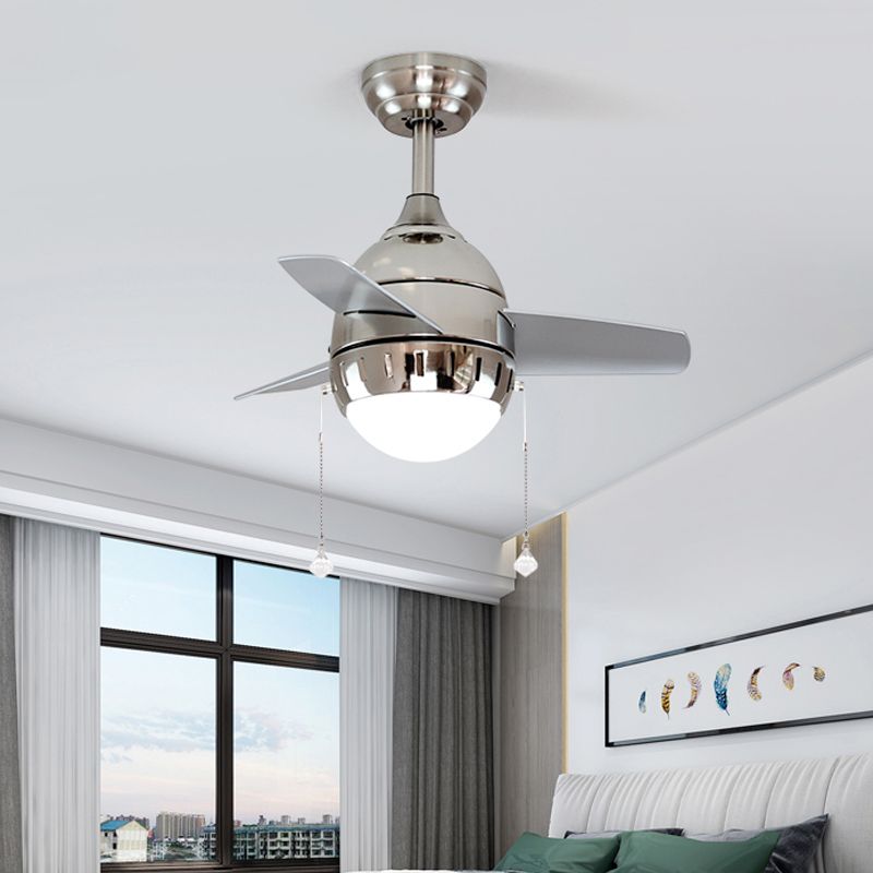 3 Blades LED Hanging Fan Lamp Modern Bedroom Semi Flush Light with Oval Acrylic Shade in Silver/White/Green, 26"/36" Wide