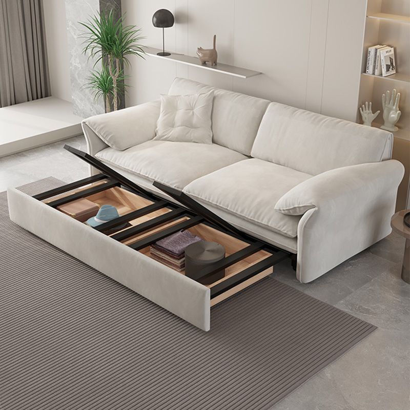 Glam Futon with Storage Drawers Futon Frame in White Fabric Sleeper Sofa