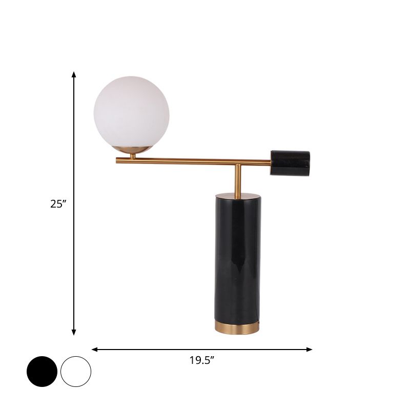 Designer Smoking Pipe Night Lamp Marble 1 Head Living Room Table Light in Black/White with Ball Opal Glass Shade