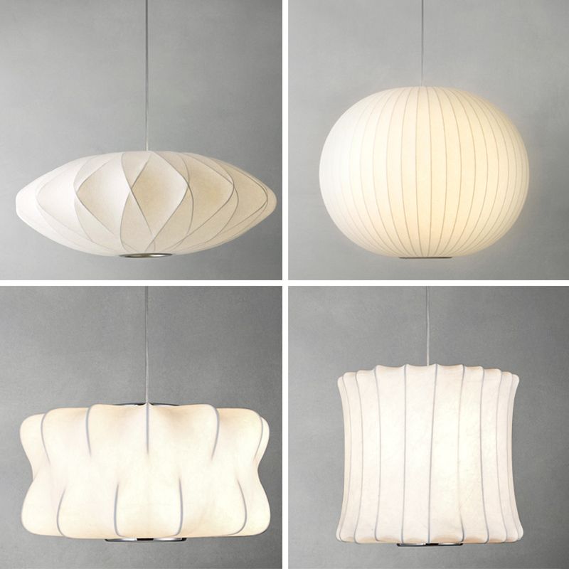 Silk geometrica Luce a pendente a pendente Minimalista Bianca a 1 testa Luce sospesa per il ristorante