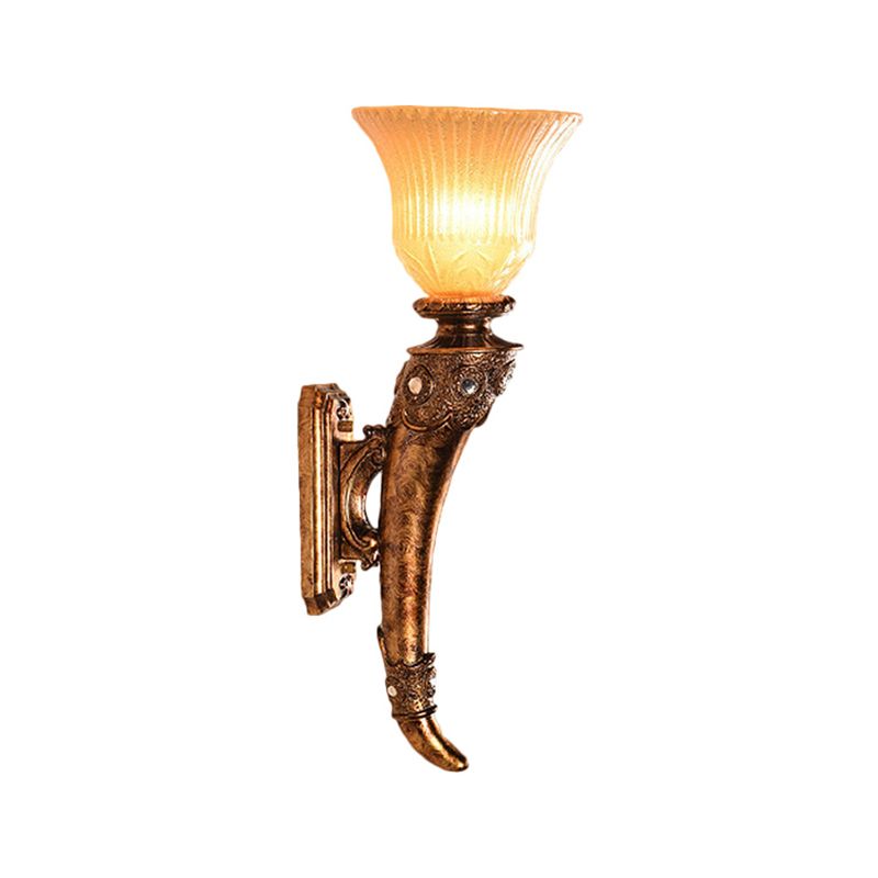 Resin Gold Wall Mounted Light Ivory Design 1 Light Vintage Style Sconce Lamp with Amber Glass Bell Shade