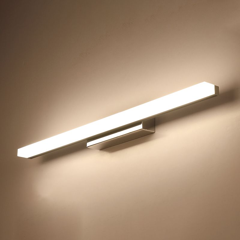 Linear Shape Vanity Light Modern Metal 1 Light LED Mirror Light for Bathroom in Silver