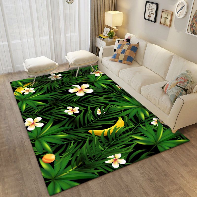 Green Animal Pattern Area Rug Modern Polyester Area Carpet Stain Resistant Rug for Home Decor