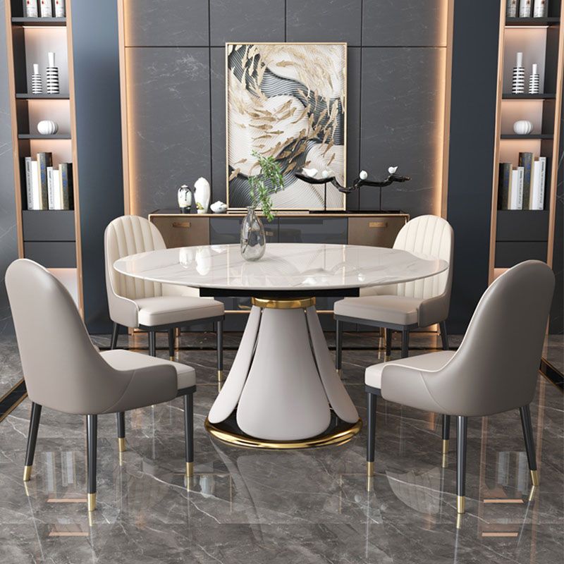 Glam Leather Dinette Set 1/2/5/7 Pieces Scalable Dining Table Set with Sintered Stone Top