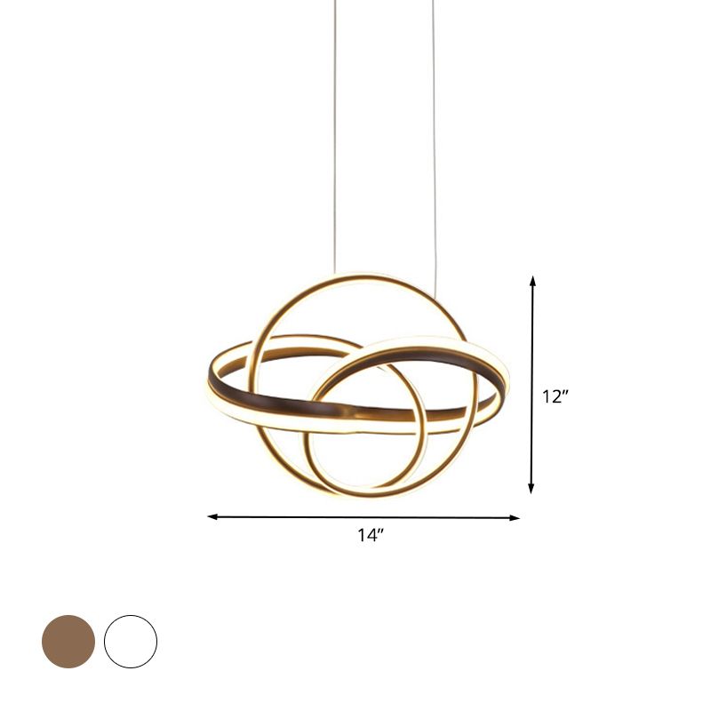 Lustre de plafond torsadé en acrylique lustre suspendu moderniste en blanc / café pour salle à manger, blanc / chaud / 3 couleurs lumière
