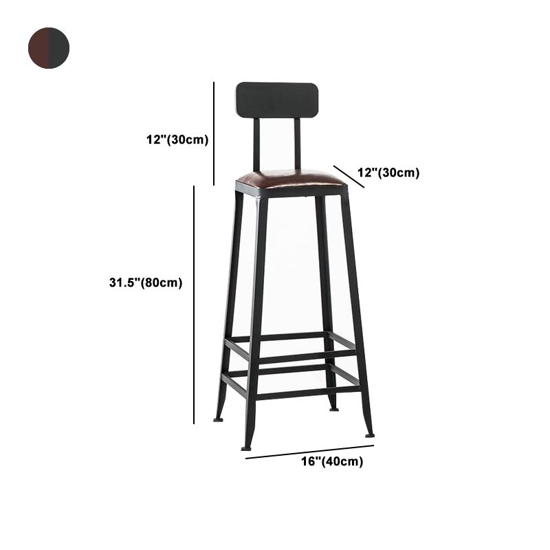 Industrial Armless Counter Stool Iron Bar Stool with Leather Cushion and Pedal for Cafe