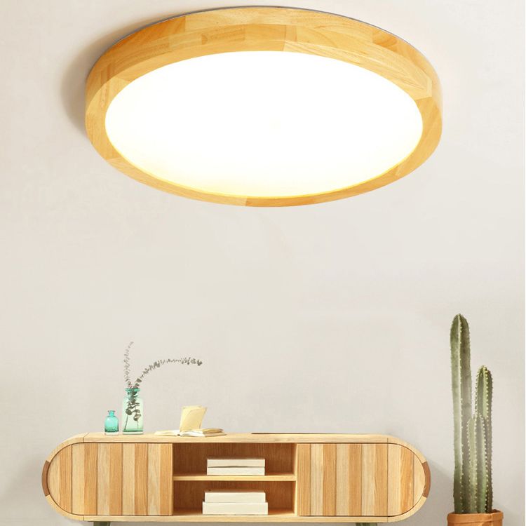 Modern Simplicity LED Ceiling Light Circular Wooden Flush Mount for Living Room