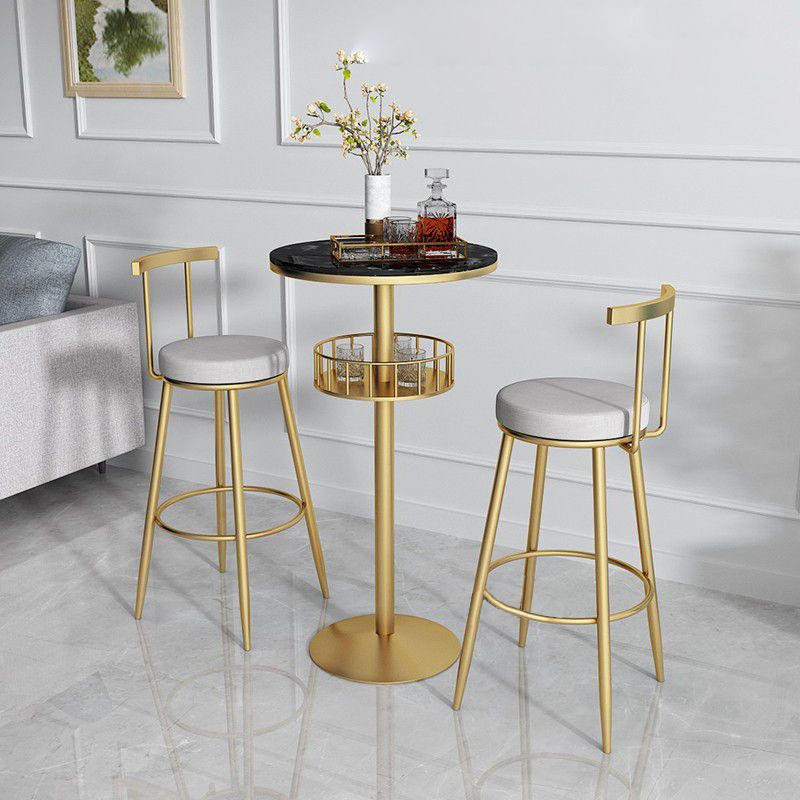 Round Upholstered Dining Stool Low Back Bar Stool with Metal Base