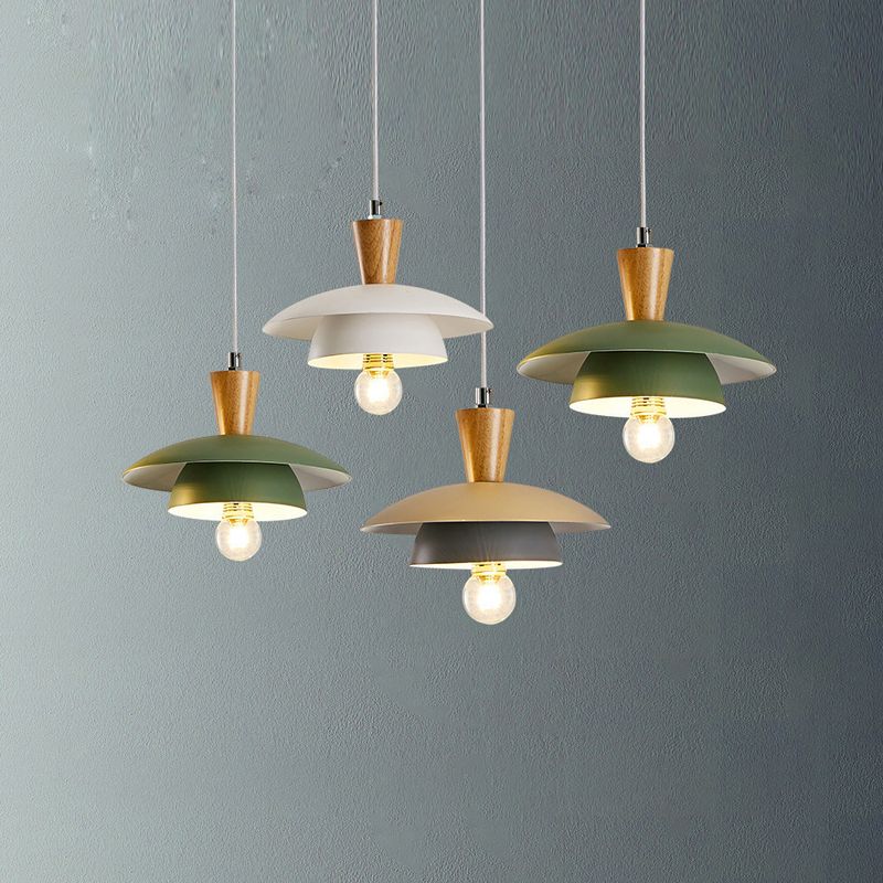 Saucer Pendant Lamp Wooden Nordic Hanging Light Fixture for Dining Room