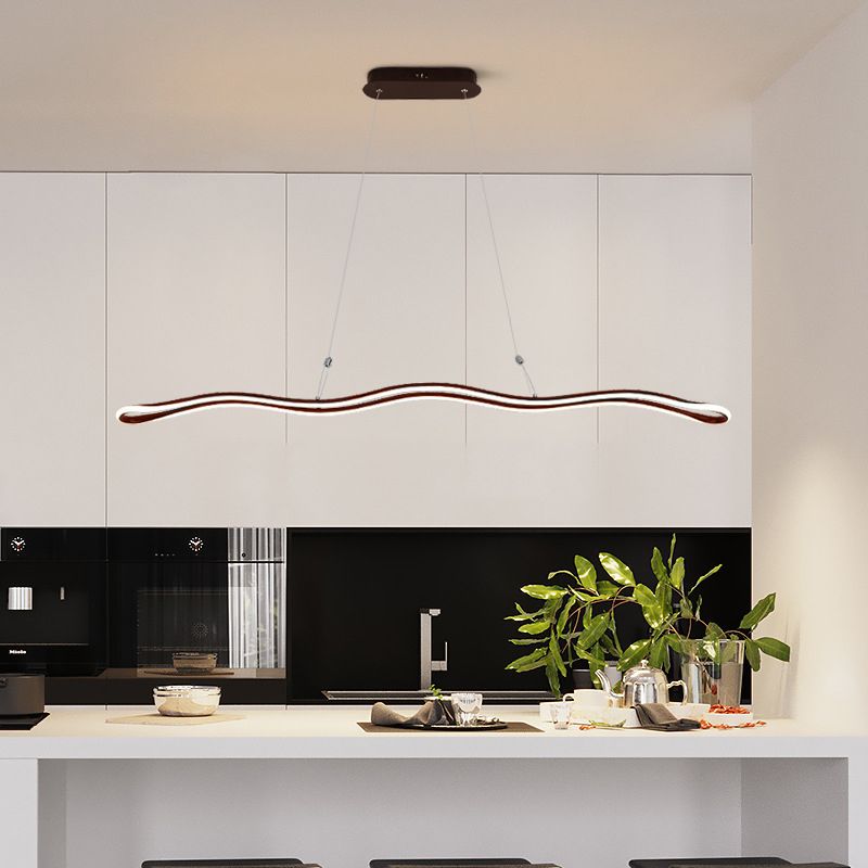 Wavy Lines Shaped Aluminum Alloy Island Light 39.3" Wide Modern Minimalist LED Suspension Lamp With Adjustable Hanging Wire