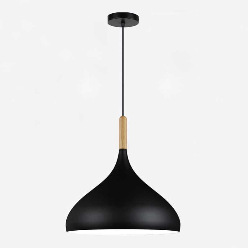 Modern Wooden Top Pendant Light, Minimalist Teardrop Shade Macaron Hanging Lamp