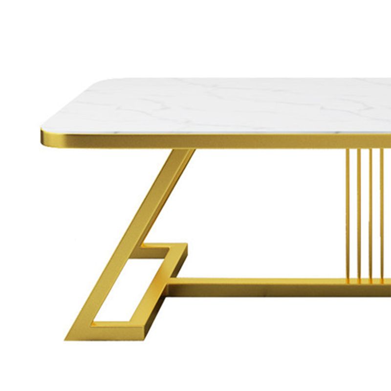 Stone Top Cocktail Table Glam Trestle Iron Base Coffee Table