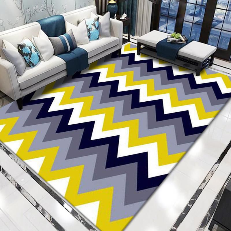 Grey Modern Area Carpet Geometric Pattern Polyester Area Rug Non-Slip Backing Rug for Home Decor