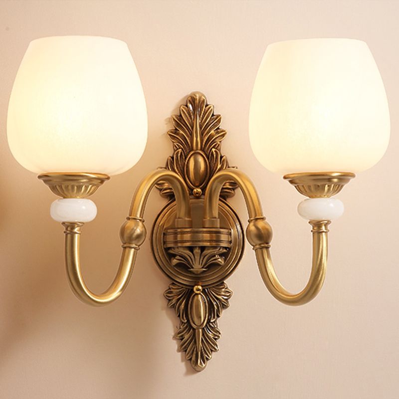 Copper Gold LED Wall Sconce in Modern Luxury Style Glass Indoor Wall Light with Jade Decoration