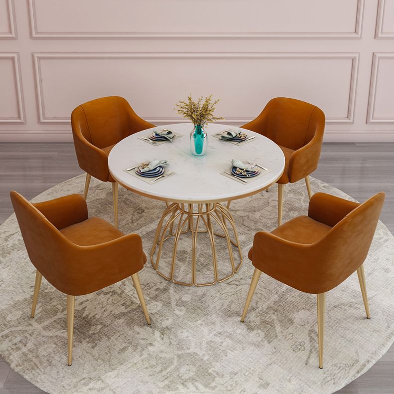 Round White Top Dining Table Traditional Luxury Dining Table with Gold Frame