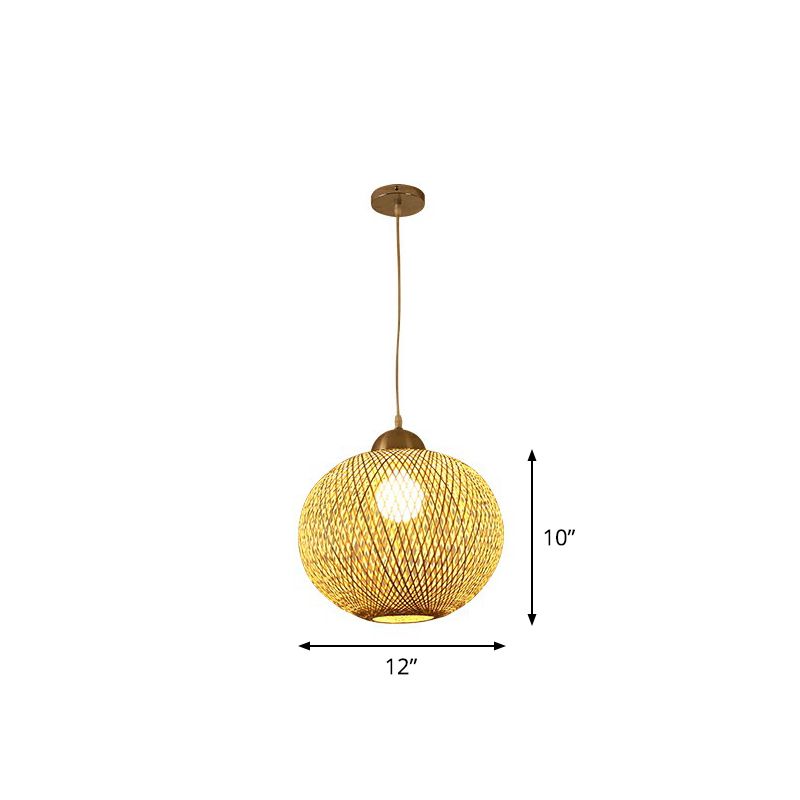 Spherical Restaurant Hanging Light Fixture Bamboo Single Asia Pendant Light in Beige