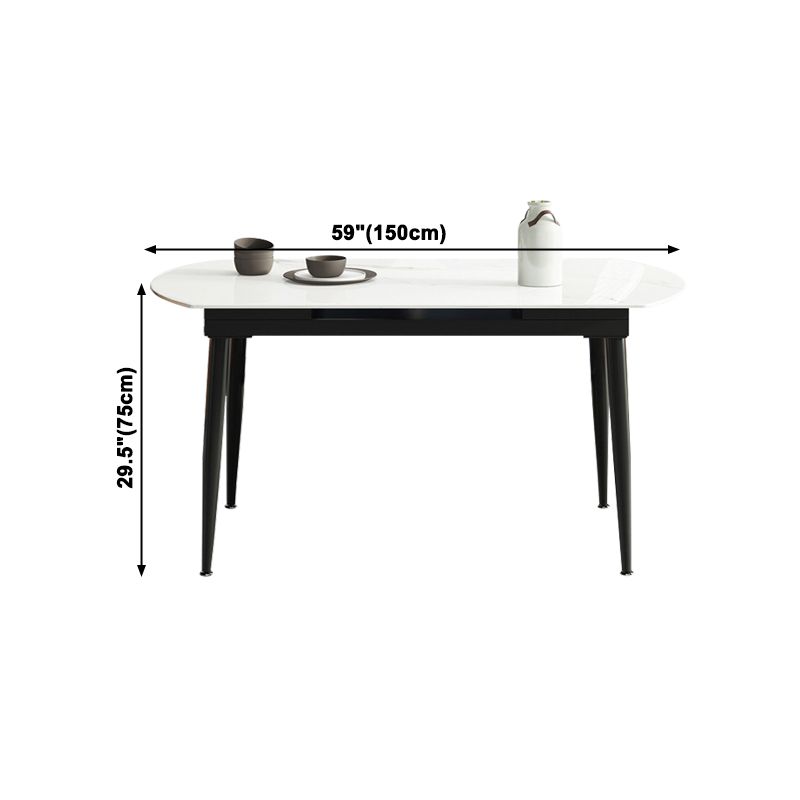 Sintered Stone Top Extendable Round Table for Restaurant Modern Dining Table in White with 4 Legs