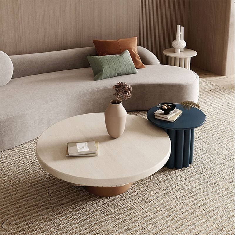 Single Coffee Table Pedestal Solid Wood Round Cocktail Table